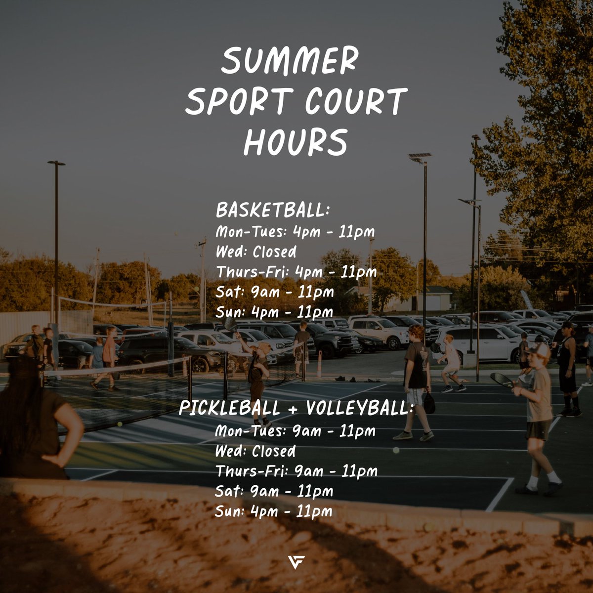 VFC SUMMER SPORT COURT HOURS ☀️

Reserve your spot at one of our sport courts this summer 🏓⚽️🏀🏐
 victoryfamily.square.site