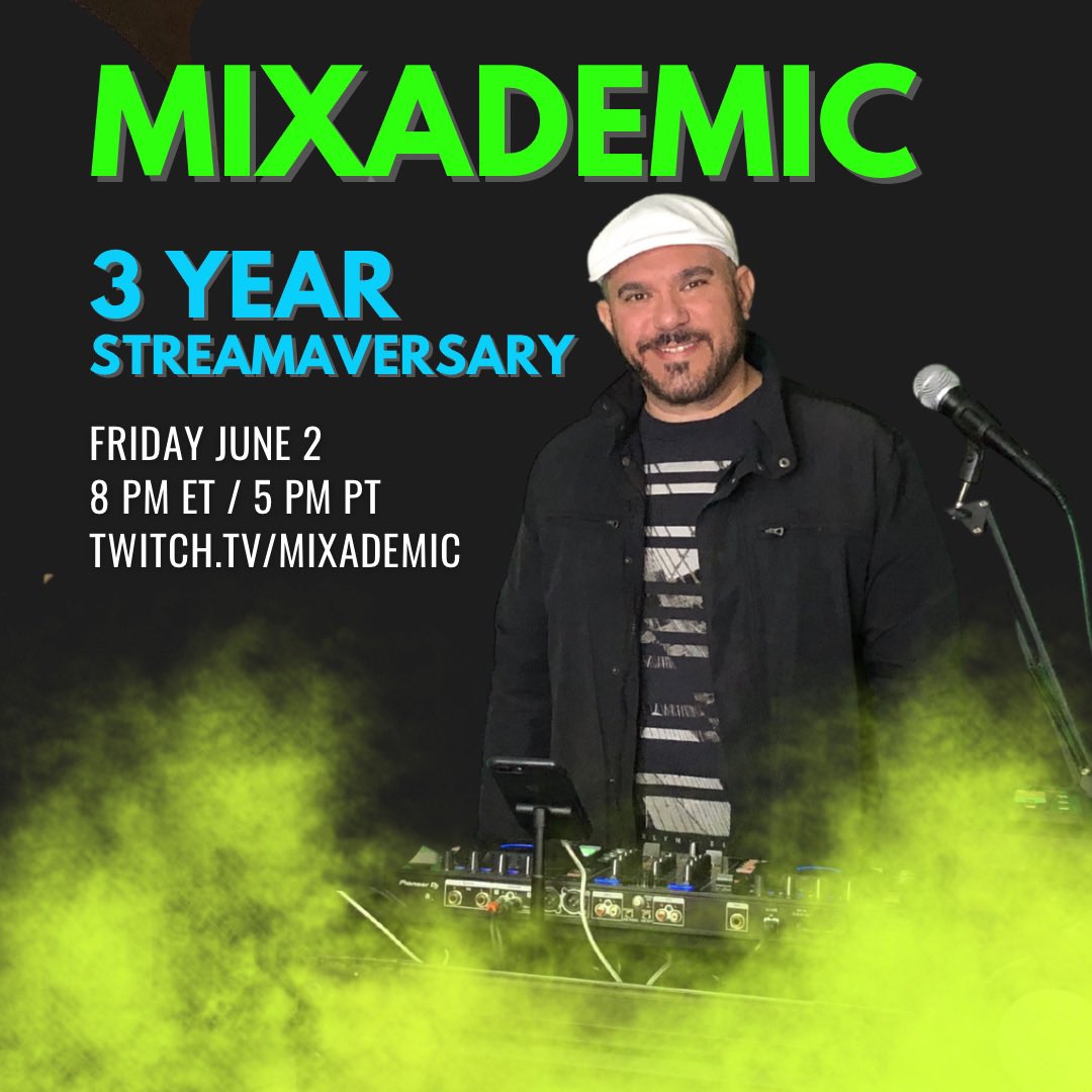 PARTY PEOPLE! Join me in celebrating my 3 YEAR STREAMAVERSARY this Friday, June 2 at 8pm ET (5pm PT) at twitch.tv/mixademic 🎉🥳🪩
#80smusic #90sdance #eurodance #italodisco #livestream #mixademic #mobiledj #newwavemusic #retrometro #torontodj