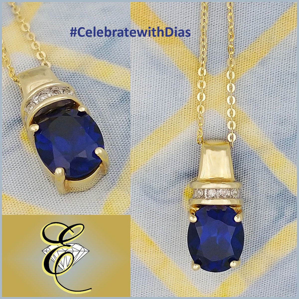 10K yellow gold Pendant with an oval 8mm x 10mm lab-created Blue Sapphire and 4 single-cut Diamonds. From Our Estate Collection $300. Chain sold separately.

#start2sparkle #alwaysthinkDIAMONDS #eichhornglow #1diamondatatime #CelebratewithDias #ColorWithYourDias #estatejewelry
