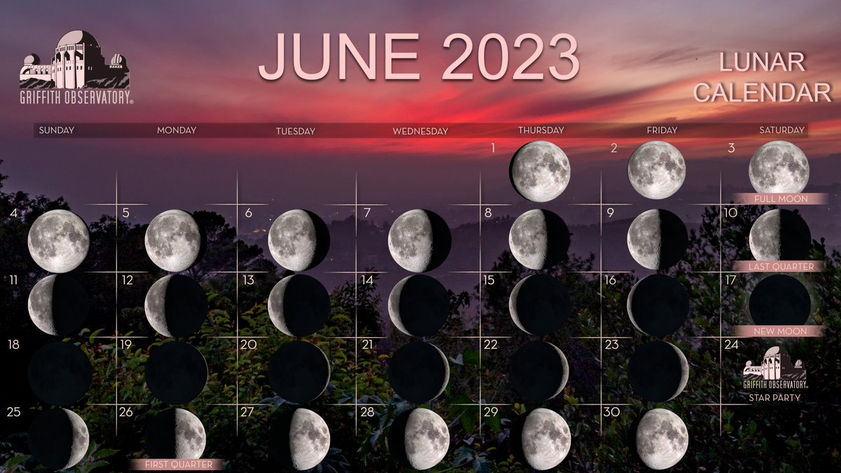 Happy #June1! Here are this month’s Moon phases. The full #Moon is on June 3, 2023 and the new Moon occurs on June 17.