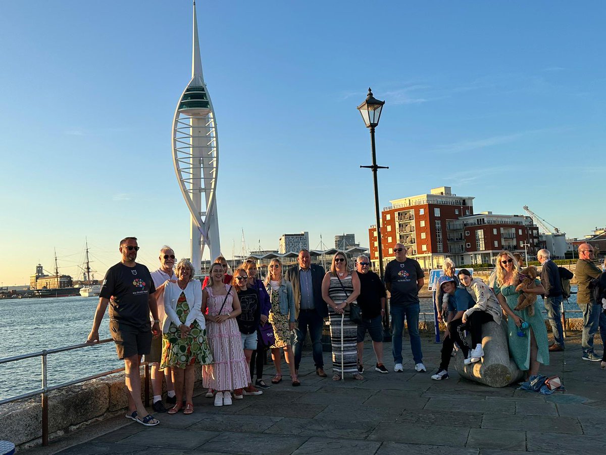 thestrokesquad's tweet image. Lovely evening yesterday, slowly watching the @SpinnakerTower turn purple as the sunset to commemorate stroke awareness month. Inspired to speak to so many people about their stroke journey’s and the great support that Debby from @TheStrokeAssoc has given to so many of Portsmouth