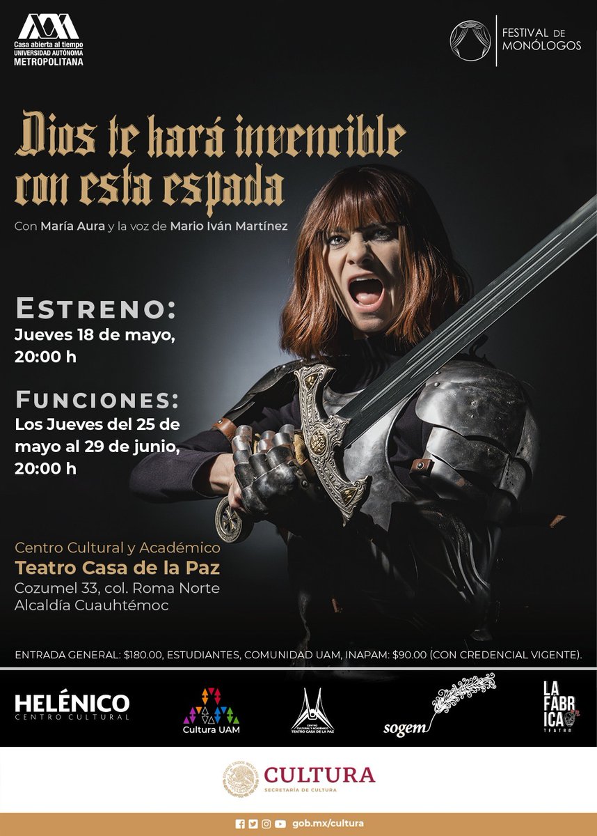 #Apapacho: Participa para ver 'Dios te hará invencible' por la noche en el Teatro Casa de la Paz UAM. ¡Déjanos tu nombre competo!