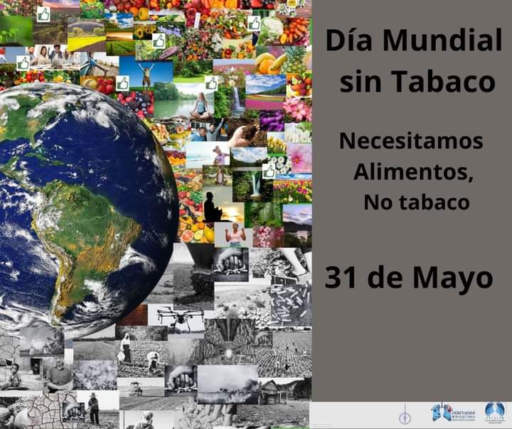 31 DE MAYO  
Día Mundial Sin Tabaco
"Necesitamos Alimentos, No tabaco" 

En esta fecha celebramos todas las acciones que se realizan
para atender la epidemia del Tabaquismo, disminuir sus efectos sobre la salud y el daño al medio ambiente.