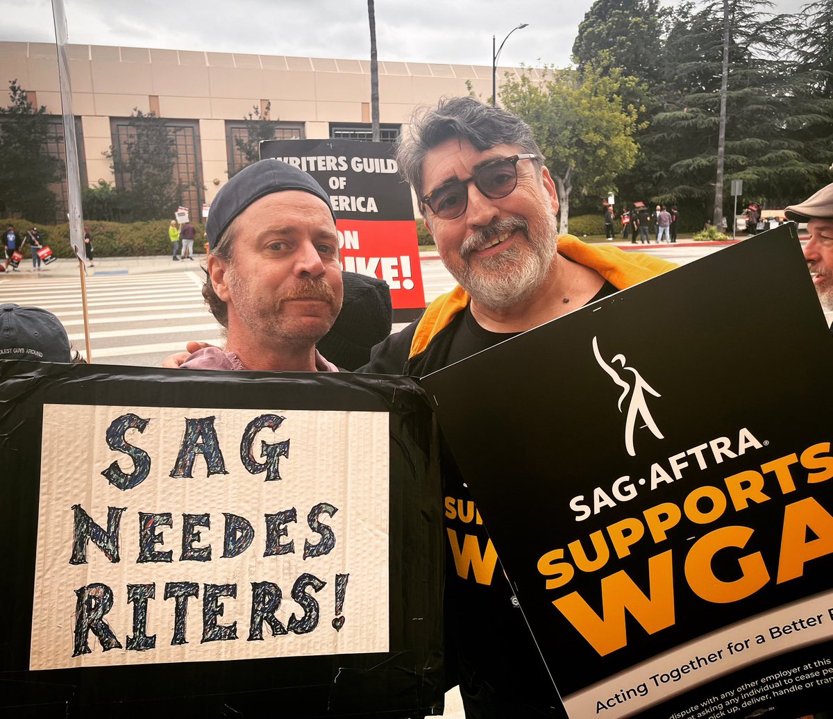 The Captain was thrilled to share the lines w/ legend Alfred Molina. #wga #wgastrike #sag #alfredmolina photo cred @charley_koontz