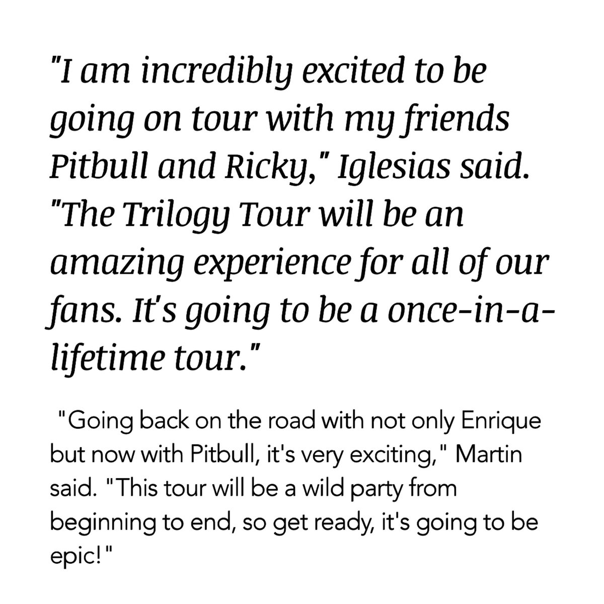New interview!

#enriqueiglesias #rickymartin #pitbull #thetrilogytour
