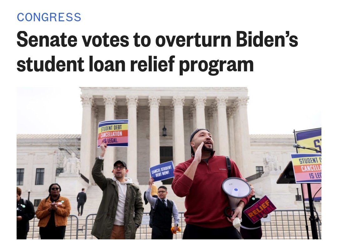 Oh look, the Senate voted 52-46 to overturn Biden's student loan forgiveness plan. And Democrat John Tester of Montana joined with Manchin and GOP to overturn it. John Tester? Guess we have a new rotating villian. Fuck this party.
