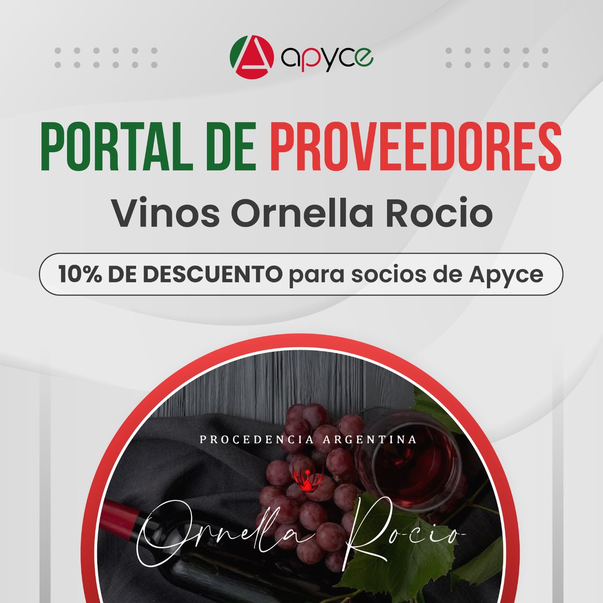 APYCE_AR's tweet photo. ¡Nueva incorporación al Portal de proveedores de @APPYCE ! Vinos Ornella Rocio.
Cuentan con diversas variedades como Malbec, Malbec Roble, Cabernet, Chenin Blanc.
Beneficio a socios de @APPYCE 10% de descuento.
https://t.co/VDBExy87p1
#apyce #apyceescuela #descuentosexclusivos https://t.co/mkHrmTUG2v