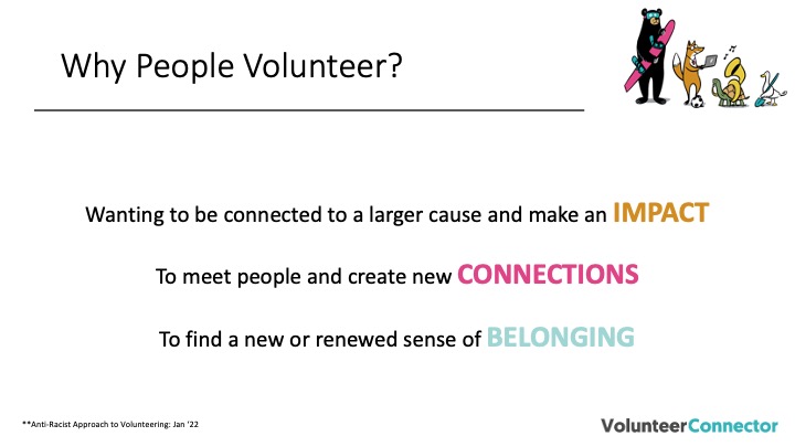 Great AGM this morning. Acknowledged new and retiring board members! Reminded of the motivations of volunteers and some key things to consider for engagement.
#volunteering #impact #connections #belonging