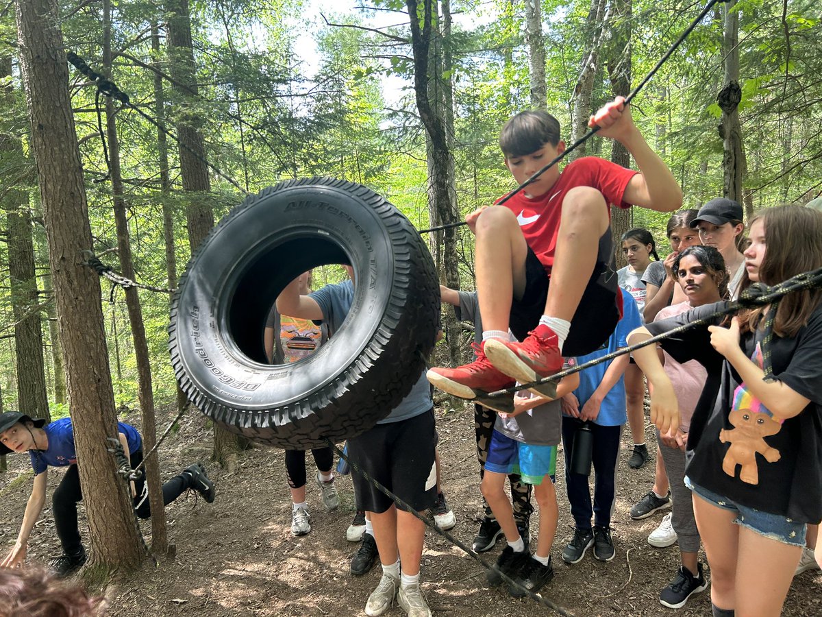 Doing some team building on the low ropes @SJPIIOakville <a href="/campmuskoka/">Camp Muskoka</a>