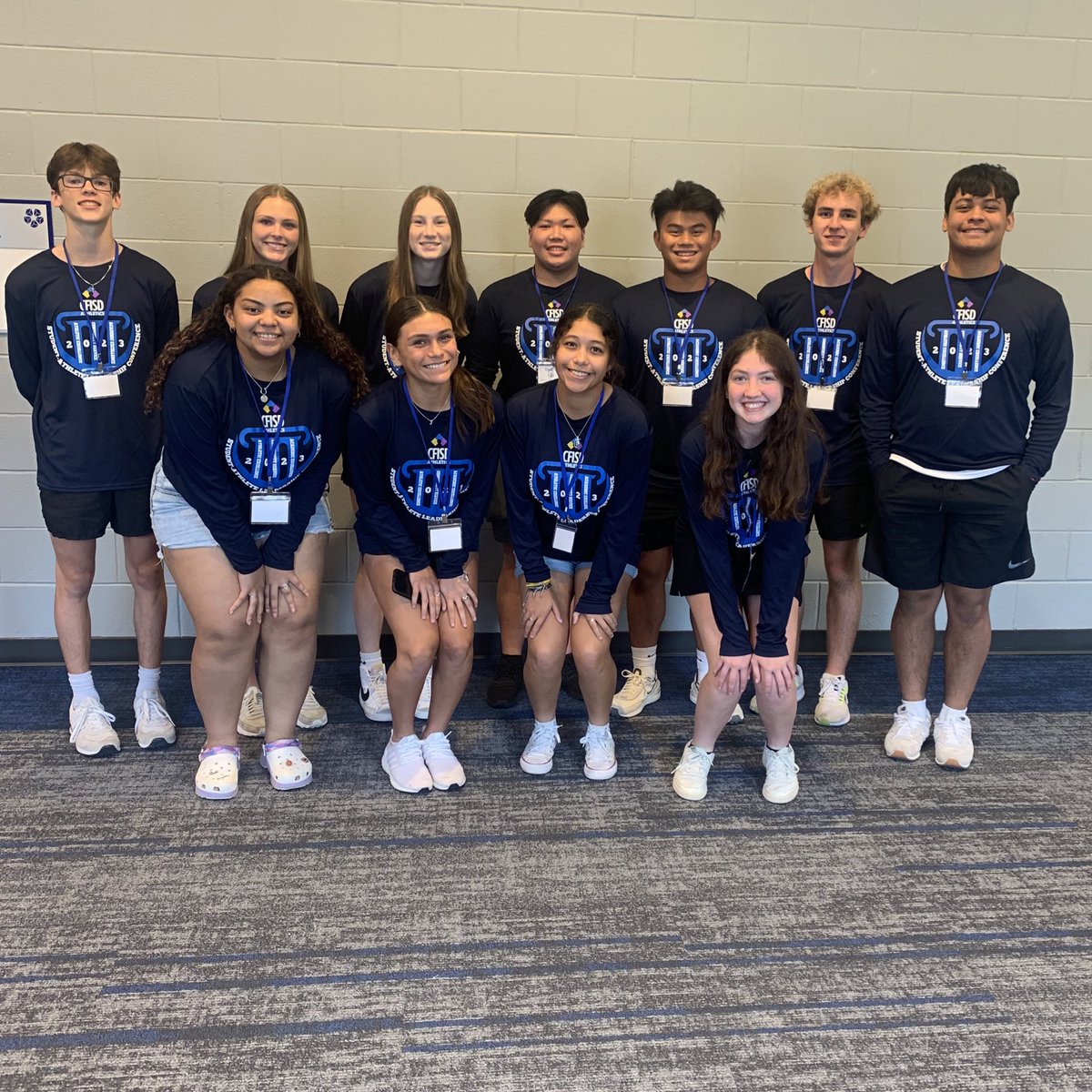 JV (plus Sophia) representing at the CFISD Student Athlete Leadership Conference today! 💜💛