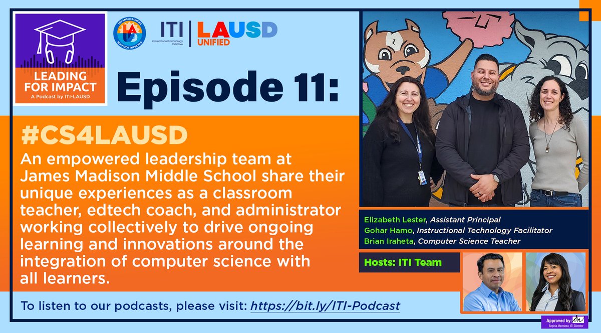 Hey <a href="/LASchools/">Los Angeles Unified</a>, check out the latest episode of our podcast! In Episode 11, the empowered leadership team <a href="/JMMS_Bulldogs/">Madison Middle School & Magnets</a> share their experiences working collectively to drive ongoing learning &amp; innovation with the integration of #CS4LAUSD!

Stream &amp; listen achieve.lausd.net/Page/16535