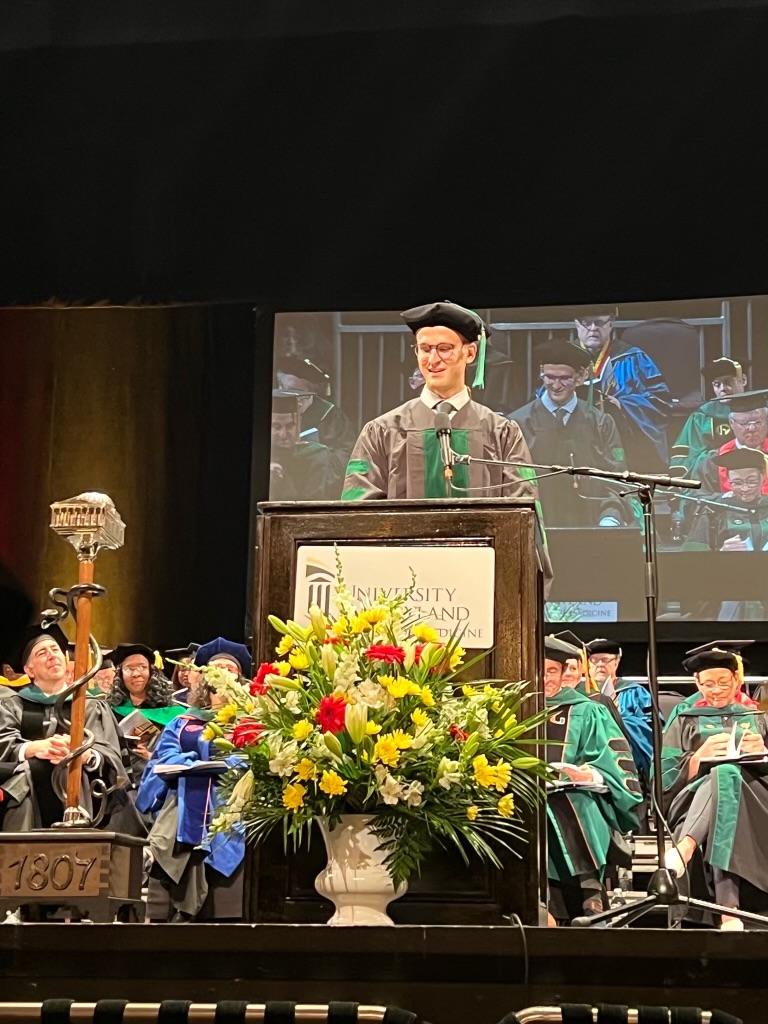 AaronDAmore1's tweet photo. Officially Dr. D'Amore, but you can still call me Aaron :) It was my pleasure serving as the Class President of the @UMmedschool Class of 2023. Looking forward to starting residency in just a couple weeks at @EMRES_MGHBWH with one of my closest friends! https://t.co/2eQZKSaEjJ