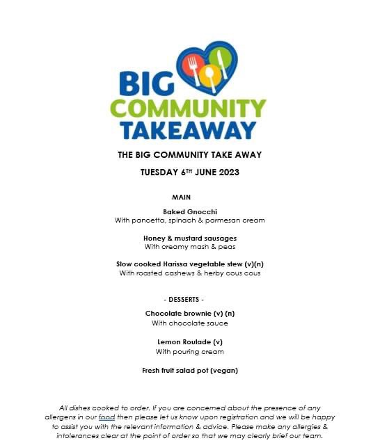 Big Community Take Away. Menu for Tuesday 6th June 2023. If you know someone who needs a hot meal and is struggling financially or medically at this time please email us at contact@bigcommunitytakeaway.org.uk DM for contact number #TeamBCT #Amersham #Chesham #Bucks #community