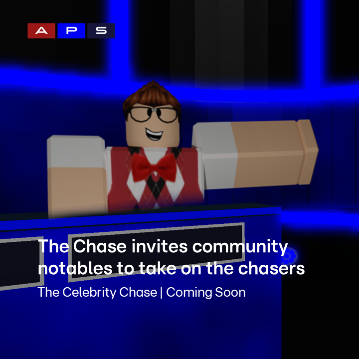 APS_rblx's tweet photo. Yes, The Celebrity Chase is coming to APS, however, it features a twist. Our community notables will be playing for Robux, with the winnings going to four lucky members from the audience, so even if you may not be able to play, there is still a chance for you to win big! https://t.co/h9Fc3xD7z1