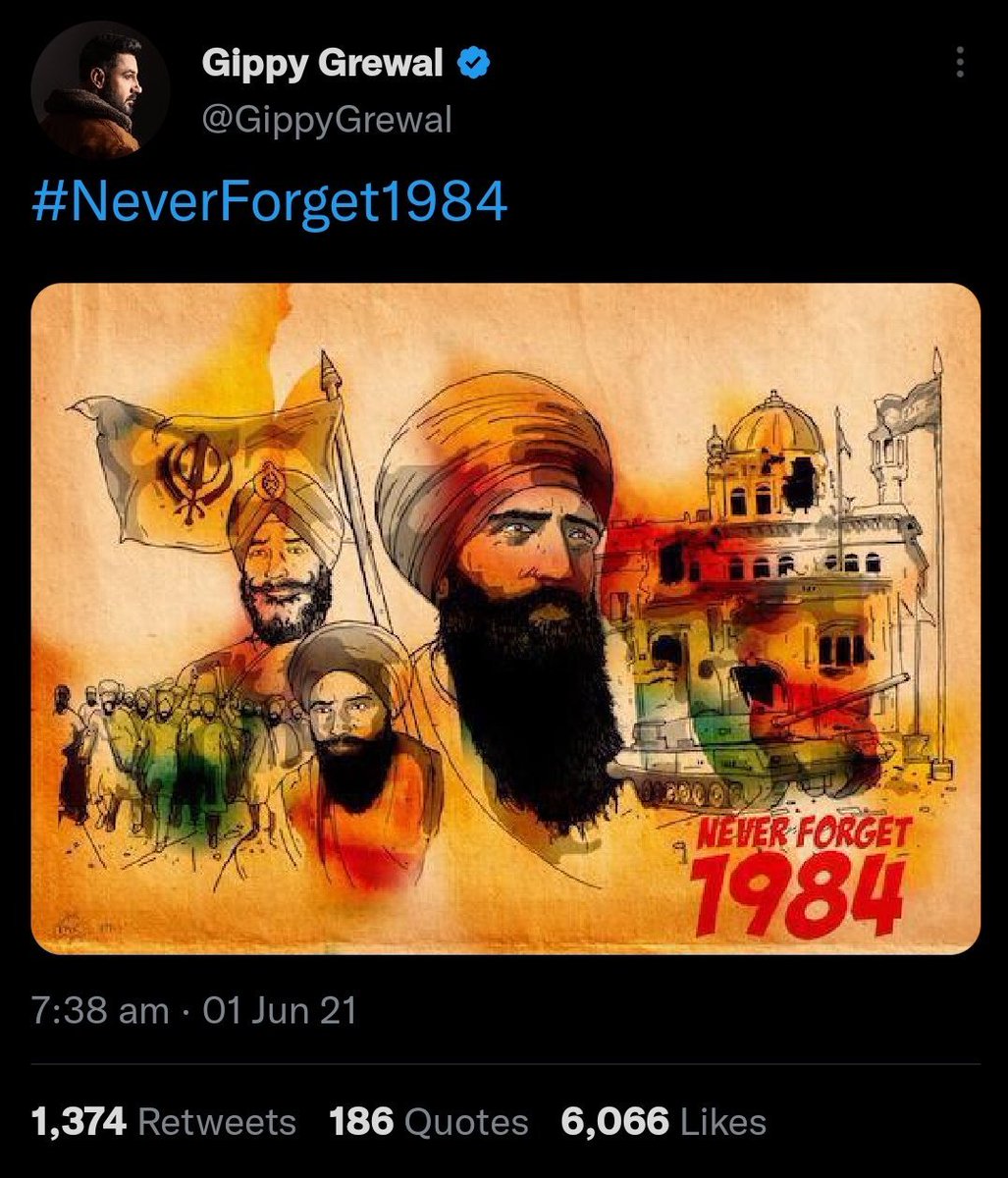 No tweet for terrorist Bhindranwala this year ? @GippyGrewal 

Movie is releasing soon. #CarryOnJatta3 

I advise everyone to please spend your money wisely and make sure it is not used for anti-national activities.