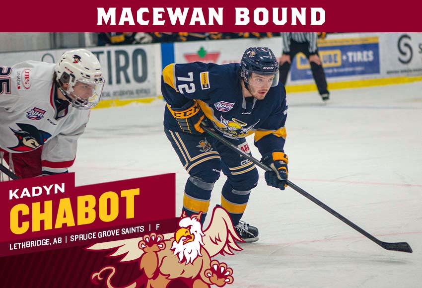 M🏒| RECRUIT
After leading <a href="/sgsaints/">Spruce Grove Saints</a> to <a href="/TheAJHL/">TheAJHL</a> final in April, <a href="/ValHawks/">Val Matteotti AAA Golden Hawks</a> product Kadyn Chabot is set to bring his talented scoring touch to <a href="/MacEwanHockey/">MacEwan Hockey</a> for the 2023-24 <a href="/CanadaWest/">Canada West</a> <a href="/USPORTS_Hockey/">U SPORTS Hockey</a> season. Welcome to <a href="/MacEwanU/">MacEwan University</a>!
#GriffNation

STORY➡️macewangriffins.ca/sports/mice/20…