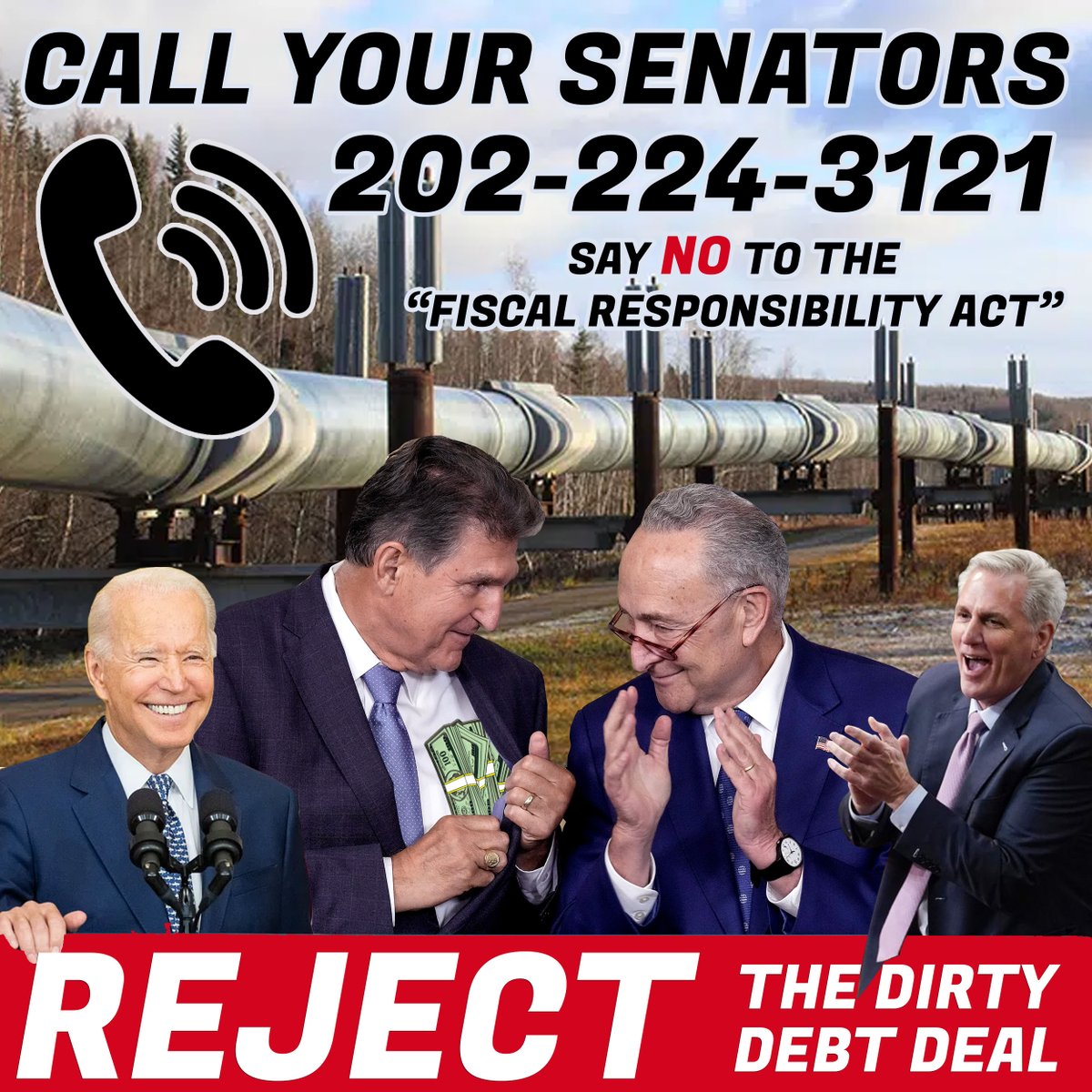 The House passed the <a href="/JoeBiden/">Joe Biden</a>-<a href="/SpeakerMcCarthy/">Kevin McCarthy</a> dirty debt deal but dozens of Representatives stood with the planet and working people and voted NO. 🚫
Call your Senators now and ask them to reject the #DirtyDeal and pass a clean #DebtCeilingBill.