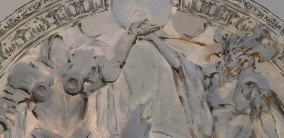 I have this massive library of art for #DiabloIV that's never been seen anywhere, so why not here! This was a sketch for some of the murals you find on your journey with Neyrelle. This is the brilliant work of Igor Sidorenko. You can find him on Artstation as Igor Sid.