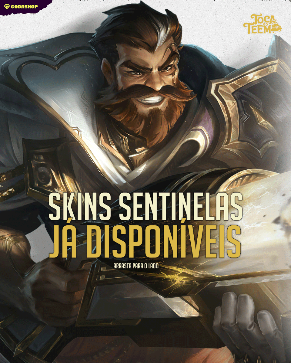 TocaWildRift's tweet photo. As novas skins sentinelas já estão disponíveis no Wild Rift, tá na dúvida se compra ou não as novas skins? Segue a linha pra conferir os efeitos de todas elas! https://t.co/i5NLSMpvAv