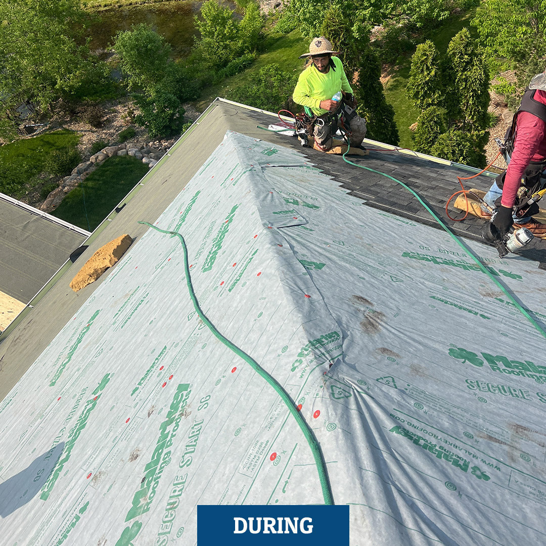 LightningRestMN's tweet photo. Before → During → After of this shingle project. This roof has an Emerald Premium warranty on their storm gray Malarkey Roofing Products. https://t.co/DhR6LjPrs5