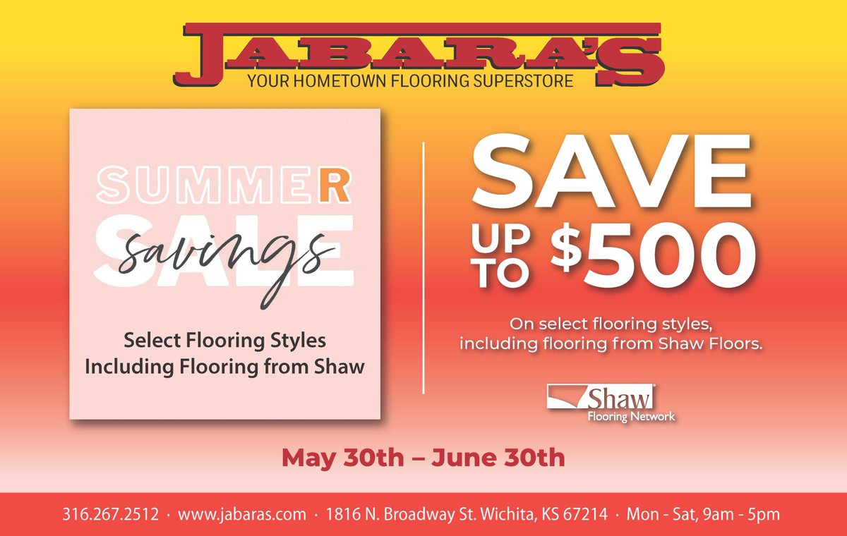 Its a Remnant Liquidation and Red Tag Sale this June during Summer Savings Month at Jabara's! 20% - 50% off all Remnants &amp; Red Tag flooring items: #carpet #wood #tile #laminate #vinylplank #arearugs #homeimprovement its and more! #everydaysasavingsday #makethemostofwhatyouspend