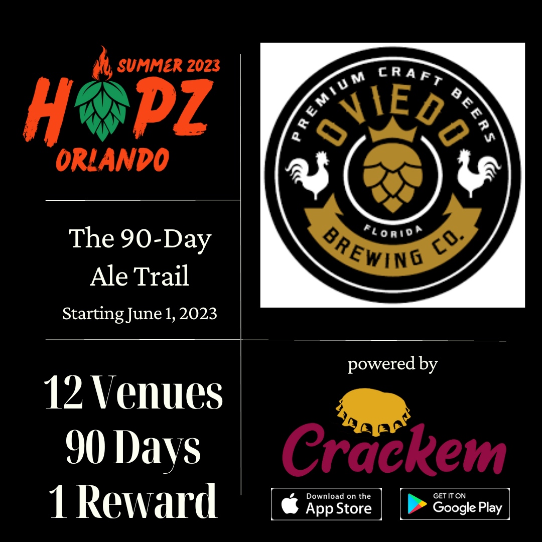 Participant: Oviedo Brewing
.
Spacious 8,000 sq. ft. tap room, brewhouse, and full kitchen. We are a full-service family friendly environment with indoor and outdoor games, kid's menu, and happy hour! 
.
#HotHopz #crackem #crAFtedcommunity #craftbeer #aletrail #90dayaletrail