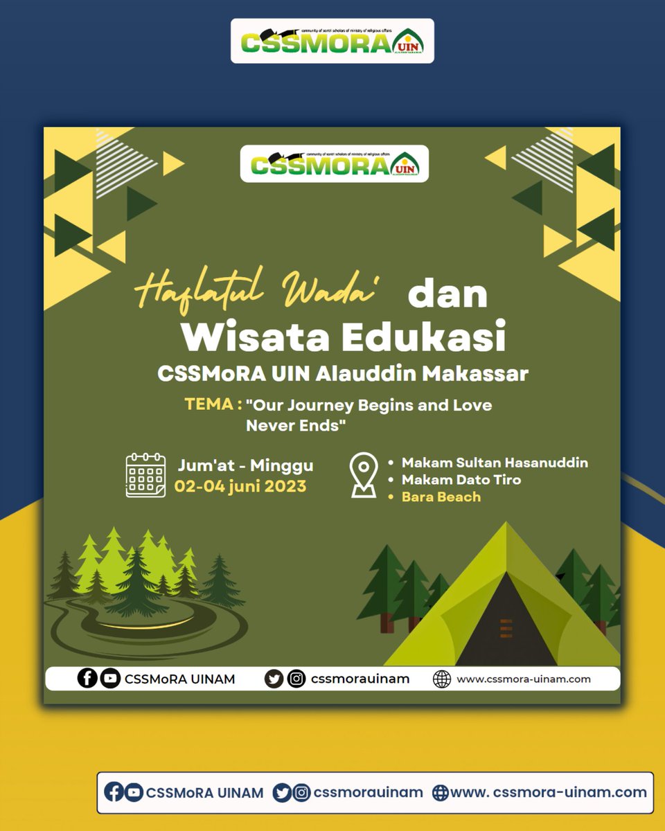 cssmorauinam's tweet photo. [HAFLATUL WADA' &amp; WISATA EDUKASI 2023]

Haflatul Wada' Angkatan 2017 &amp; 2018 yang dirangkaikan dengan Wisata Edukasi CSSMoRA UIN Alauddin Makassar Tahun 2023 dengan tema "Our Journey Begins and Love Never Ends"✨

Salam Loyalitas Tanpa Batas ✊🏻

#cssmorauinam
#uinalauddinmakassar https://t.co/aPzUr3rACP