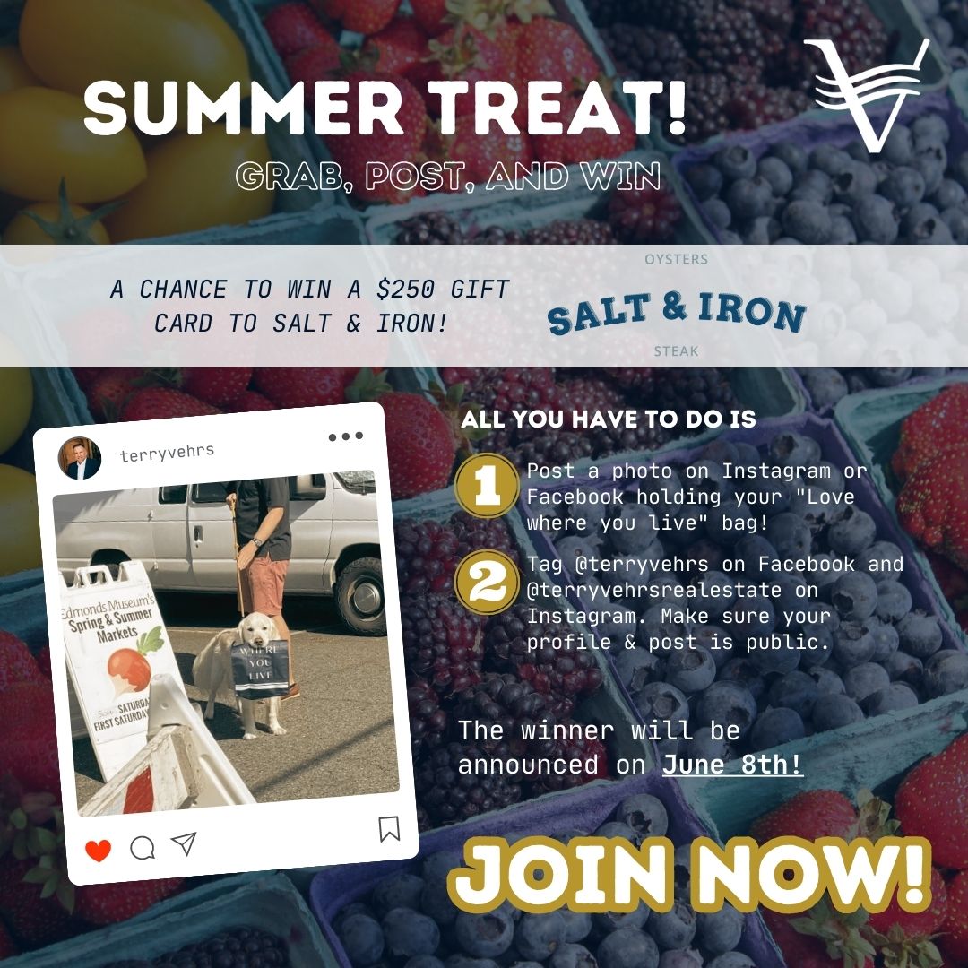 Grab a FREE shopping bag during the Edmonds Summer Market and have achance to win a $250 gift card to @saltandiron!

 Join now!
 . 
 
 . 
 
 . 
 
 #saltandiron #edmondssummermarket #SummerTreat #Giveaway #TerryVehrsRealEstate #EdmondsSummerMarket #EdmondsMuseumSummerMarket