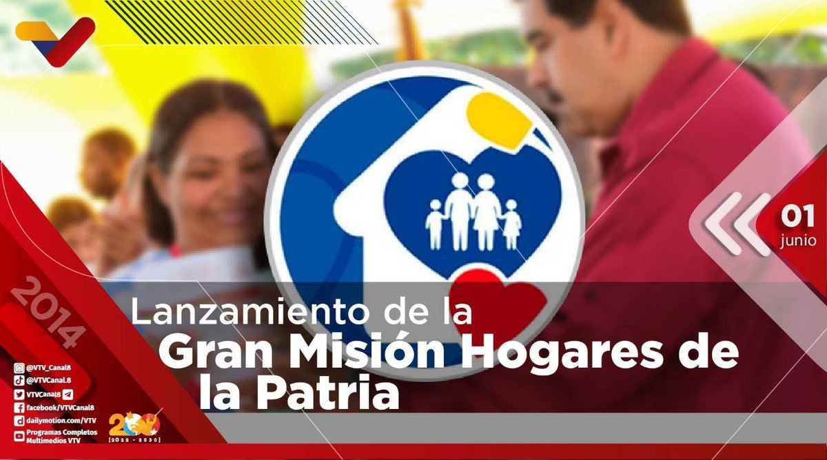 #IntegraciónEnLaDiversidad #EFEMÉRIDE🗓️| Con la finalidad de brindar protección social a la población más vulnerable del país, el #01Jun de 2014 nace la Gran Misión Hogares de la Patria, como iniciativa del presidente @NicolasMaduro.