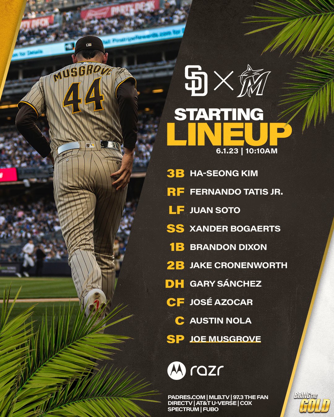 San Diego Padres on X: Lining up behind Musgrove in Miami. #BringTheGold   / X