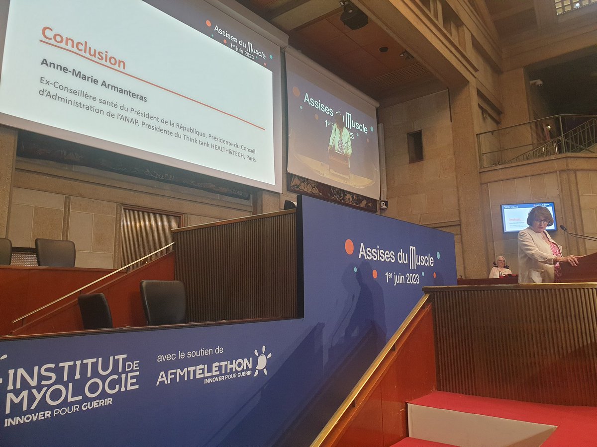 Inst_Myologie's tweet photo. #AssisesDuMuscle Conclusion de Mme @armanteras, Pte du CA de l'ANAP et du Think Tank @HealthandTechEU "Le muscle est un déterminant et un enjeu de santé global. Il mérite une approche transversale à 360°. La myologie est une discipline qu'il faut davantage mettre en lumière." https://t.co/CQYYWjJGTB