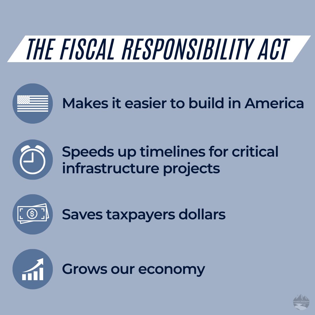 I am proud to have supported the #FiscalResponsibilityAct. 

By reforming our broken permitting process, we are driving down the cost of energy, making critical infrastructure project easier to build, and creating countless high-paying jobs.