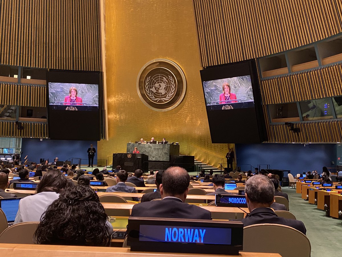 HAPPENING NOW: #UNGA has elected by acclamation H.E. Dennis Francis of Trinidad & Tobago 🇹🇹 to serve as its President for the 78th session🇺🇳 Congratulations & best wishes for a successful term👏 —🇳🇴 Amb. @mona_juul gave a statement on behalf of #WEOG & other states group.