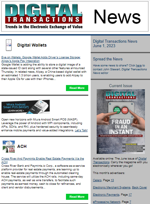 Today’s Digital Transactions News: Eye on Wallets; Cross River in ACH Real Estate Payments Deal; J.P. Morgan’s New Marketplace
buff.ly/3WInfR2
#payments #ACH #realestate #samedayACH #digitalwallets #mobilewallets #driverlicenses #digitalIDs #paymentsmarketplace