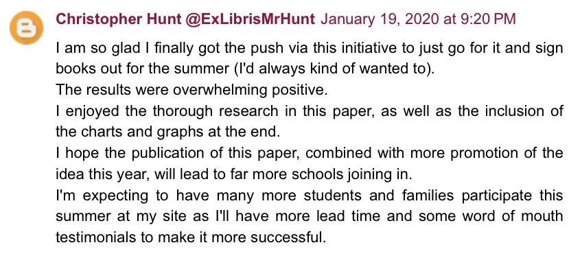 ExLibrisMrHunt's tweet photo. A little more about school libraries doing summer book loans:
The Why of it…
Four screenshots from the link to the research:
https://t.co/EoaieZrFDf
#BooksOut4Summer
#SetTheBooksFree
#SummerBookFreedom https://t.co/vAyyrFFyFR