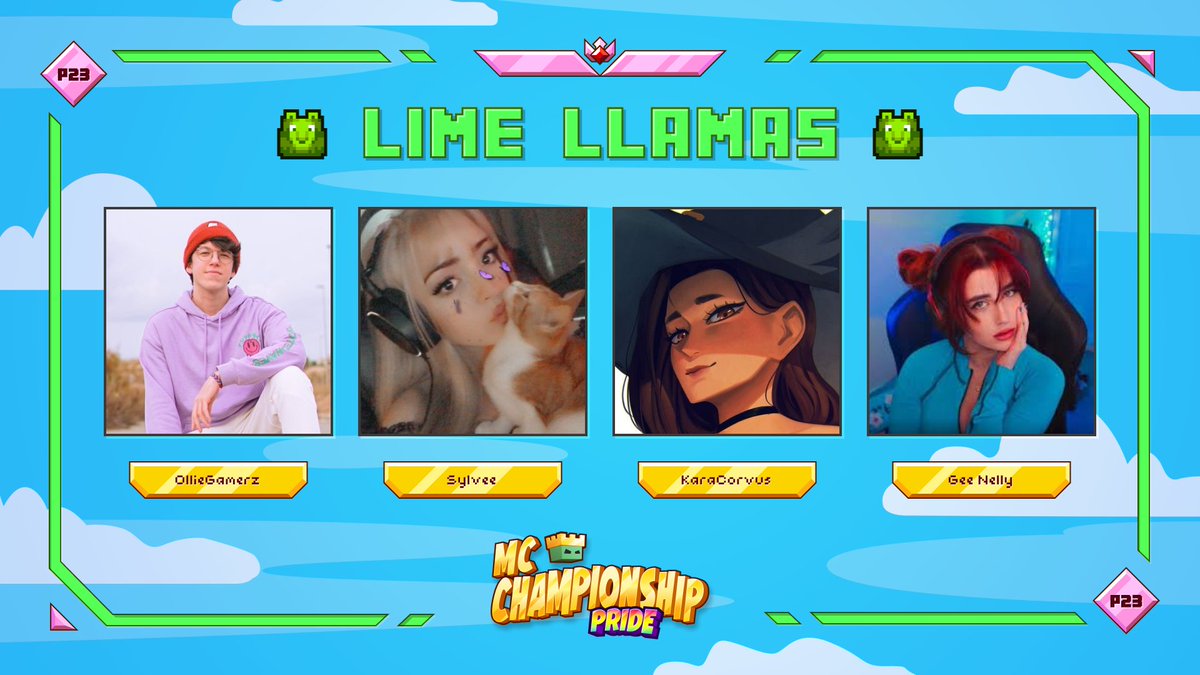 👑 Announcing team Lime Llamas 👑 @OllieGamerz @sylveemhm @KaraCorvus @GeeNelly Watch them in MCC on Saturday 10th June at 8pm BST!