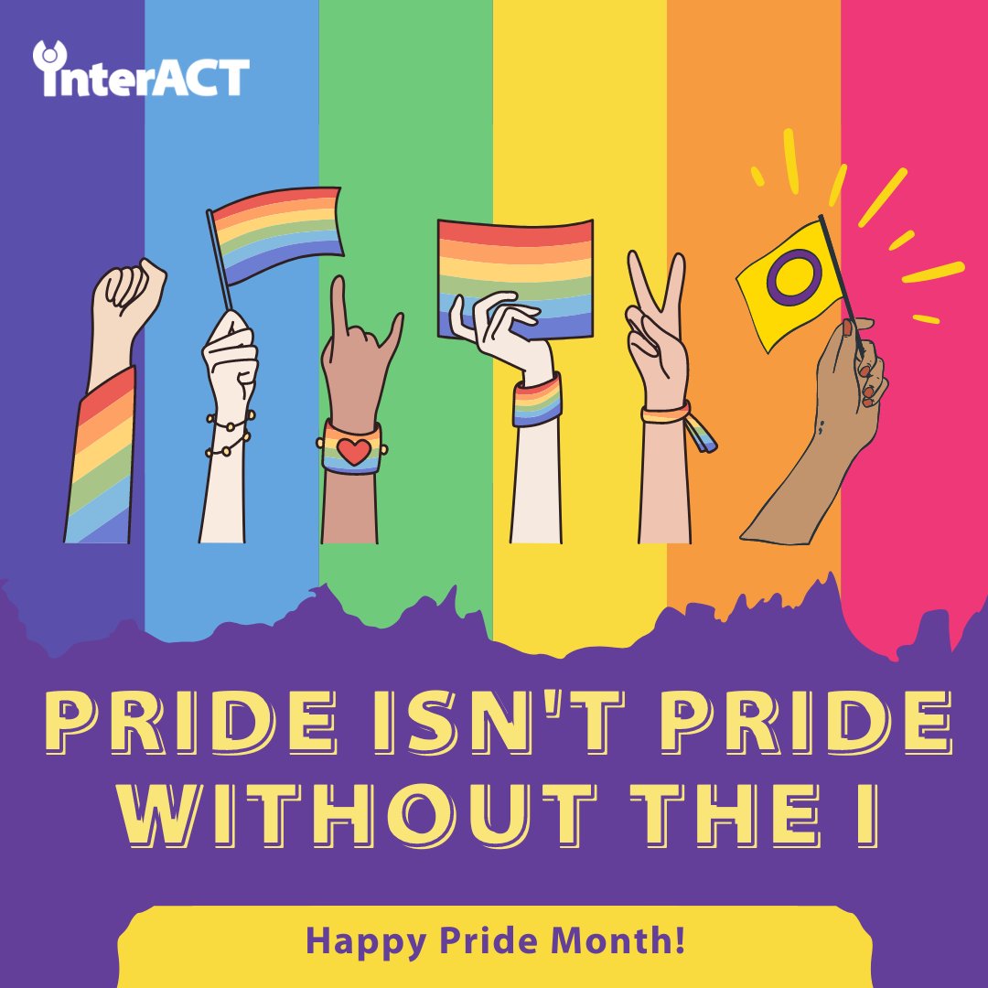 Happy Pride! As you celebrate, reflect &amp; fight, remember that #intersex people are part of both the #LGBTQIA2S+ umbrella &amp; the ongoing struggle for human rights. #Pride2023 💜💛🌈