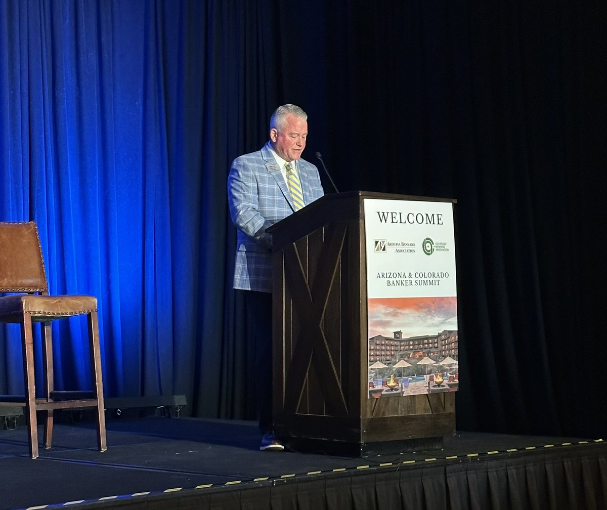azbankers's tweet photo. And….we’re off! Thank you Dan Robb, Chairman @AmericanBakers for kicking off the @azbankers &amp; @COBankersAssn Banker Summit @RitzCarlton Dove Mountain. https://t.co/eM1RfnJ2AR