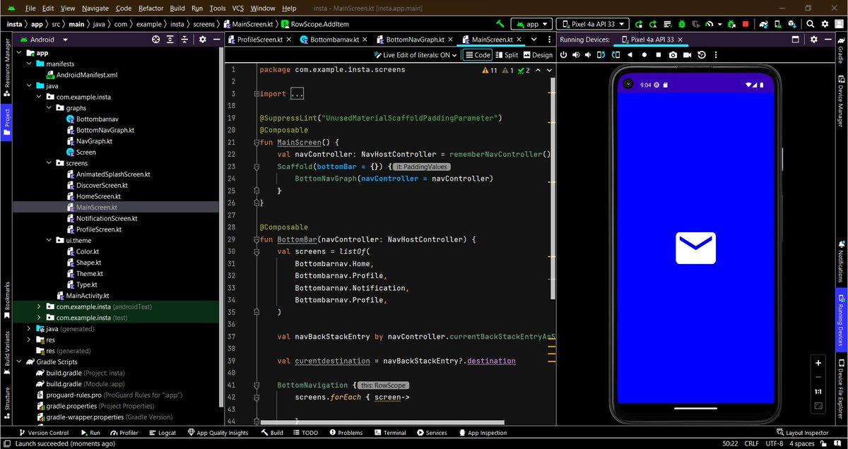 RishiGu50970814's tweet image. #100daysofcode
Day: 11
Topic: Android Project
I started working on my new project on Android Studio.
#CodeProgress #CodeMotivation #programmingjourney #datastructuresandalgorithms #dailycoding #dsa #java #softwaredevelopment #kotlin #androiddevelopment #android #project