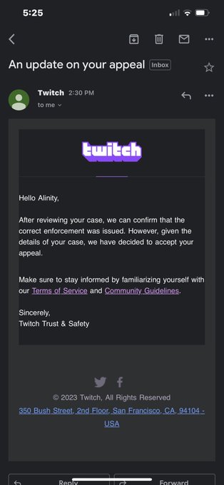 It’s cute to see so many people speculating about twitch removing my ban. 

I appealed it with a lengthy
