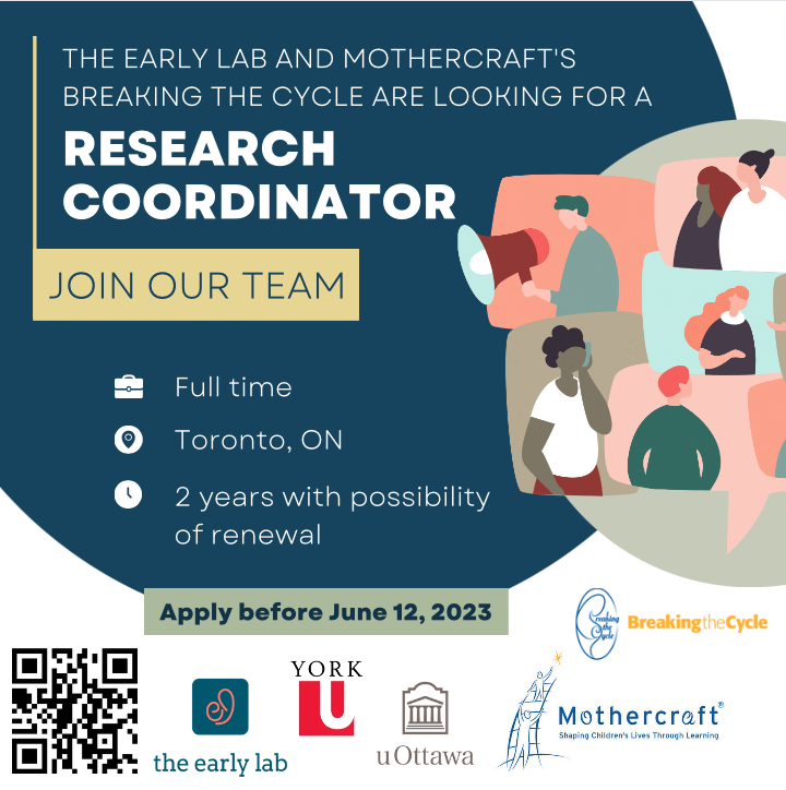 The Early Lab (@theearlylab) on Twitter photo We are hiring! <a href="/theearlylab/">The Early Lab</a> is hiring a research coordinator to lead community-based research at Mothercraft's Breaking the Cycle in Toronto. Come join our amazing team! tinyurl.com/5a6k3m2r We are hiring! <a href="/theearlylab/">The Early Lab</a> is hiring a research coordinator to lead community-based research at Mothercraft's Breaking the Cycle in Toronto. Come join our amazing team! tinyurl.com/5a6k3m2r
