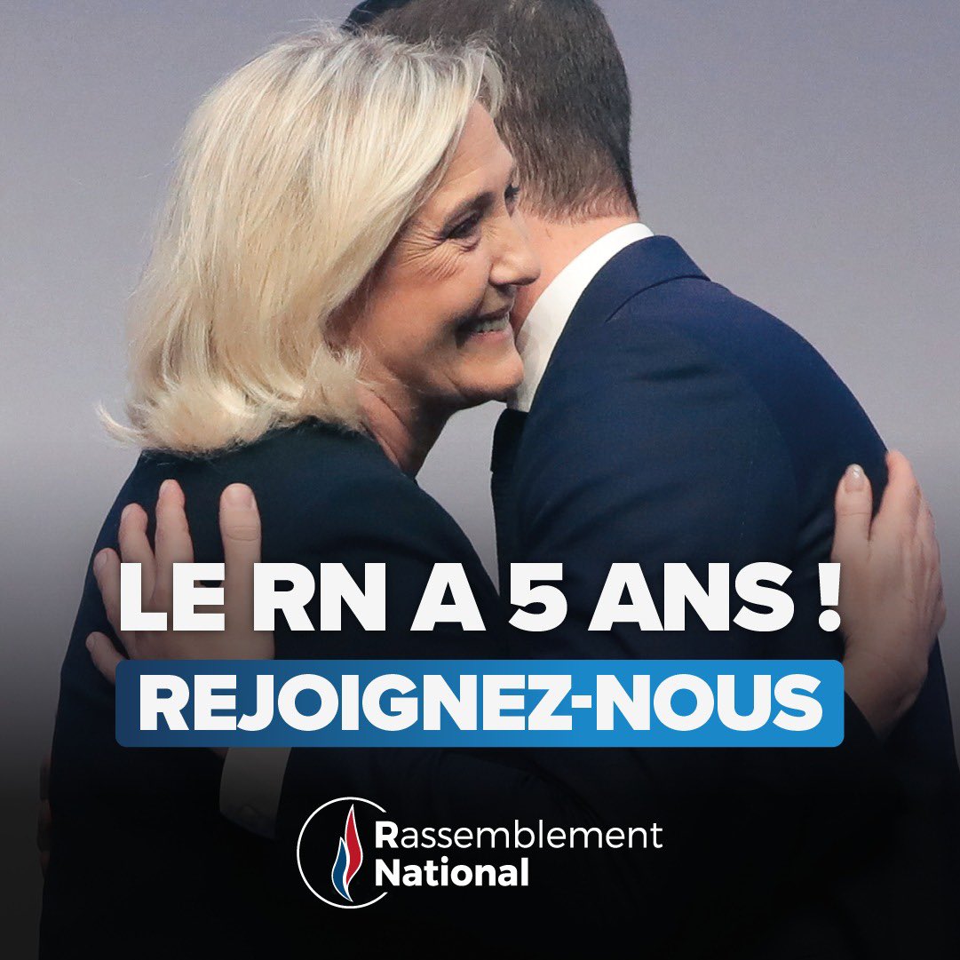 🔴 Un record de voix à la présidentielle et aux législatives, des propositions soutenues, une place de plus en plus importante dans le cœur des Français : en 5 ans, le RN est devenu le principal espoir du peuple.

Le RN a 5 ans : rejoignez-nous 👉🏻 adhesions-rn.fr