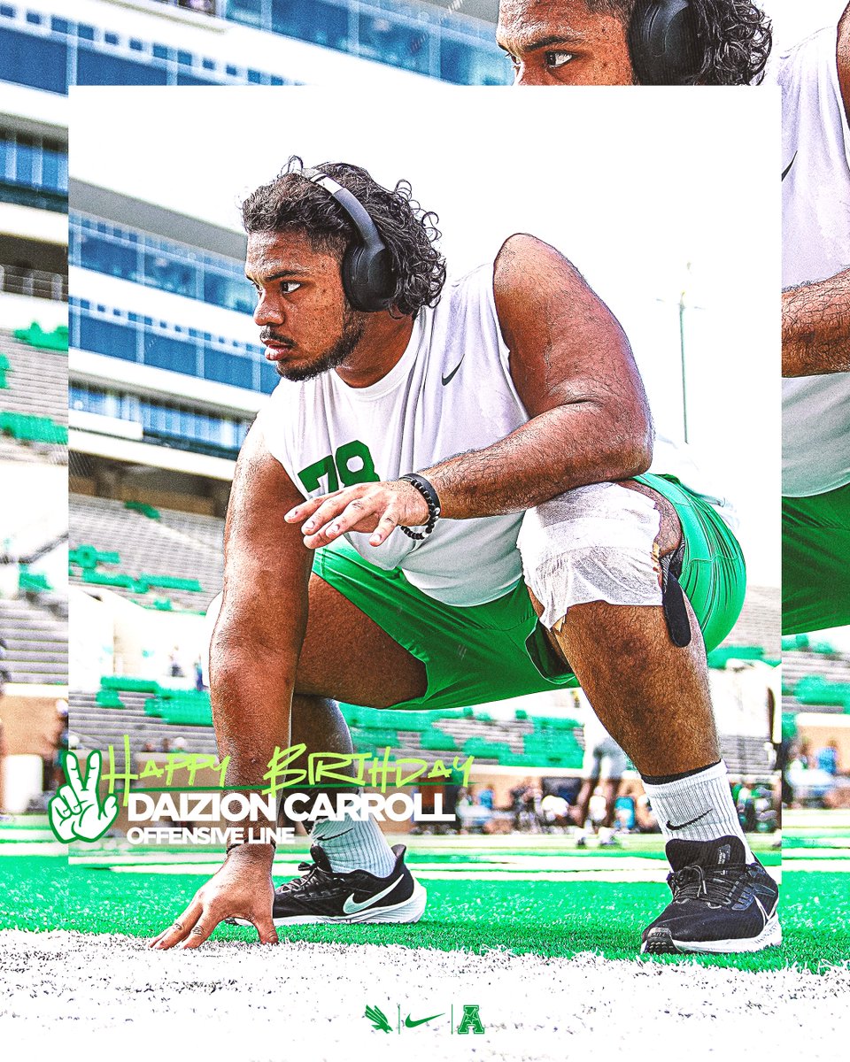 HBD <a href="/cdaizion/">Daizion Carroll</a> 🎉

Did you know?🤔 Carroll bleeds green through and through! He's heading into his sixth season at UNT. With his help in the trenches, the UNT Offense finished the 2022 season No. 25 nationally in rushing.

#GMG 🟢🦅