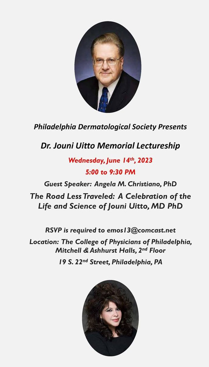 Please join our Philadelphia Dermatological Society for the Dr. Jouni Uitto Memorial Lectureship. Dr. Uitto was an exceptional leader in dermatology. Registration is free, and you do not need to be a Philadelphia Dermatological Society member to attend.