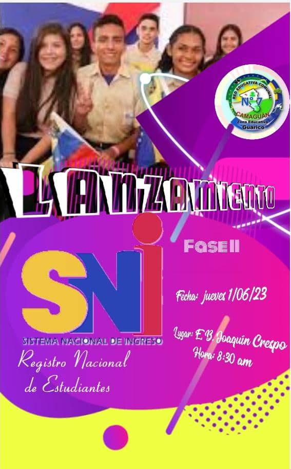 CDCECAMAGUAN's tweet photo. #1Jun| Centro de Desarrollo por la Calidad Educativa del Municipio Esteros de Camaguán te invita a participar en el Lanzamiento del Sistema Nacional de Ingreso.
#IntegraciónEnLaDiversidad
@MPPEDUCACION @_LaAvanzadora @CDCEGuarico @EliasEducacion1  @EMILIOAVILA1 @Pedrojimenezuet https://t.co/8vBp7gx4yM
