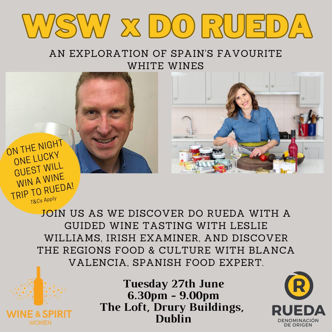 Looking forward to @winespiritwomen @DORueda event with @irishexaminer wine writer @LesliesWineFood on June 27th at Drury Buildings! Looking forward to exploring the fabulous wines of Rueda and gaining insights from Leslie's expertise. Cheers to an evening of wine and women.
