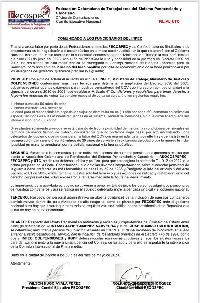 Tras varios días de negociación FECOSPEC abanderado del tema pensional, resumen de lo logrado en mesa sector justicia. Siempre en pro de los trabajadores.