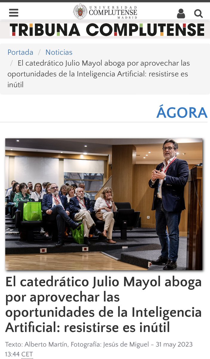 Julio Mayol (@juliomayol) on Twitter photo Hay que aprovechar las oportunidades y abordar los retos, con un gran plan. No hay soluciones locales para un asunto global: "resistance is futile" #AI #GPT <a href="/unicomplutense/">Complutense</a> <a href="/TribunaComplu/">Tribuna Complutense</a> Hay que aprovechar las oportunidades y abordar los retos, con un gran plan. No hay soluciones locales para un asunto global: "resistance is futile" #AI #GPT <a href="/unicomplutense/">Complutense</a> <a href="/TribunaComplu/">Tribuna Complutense</a>