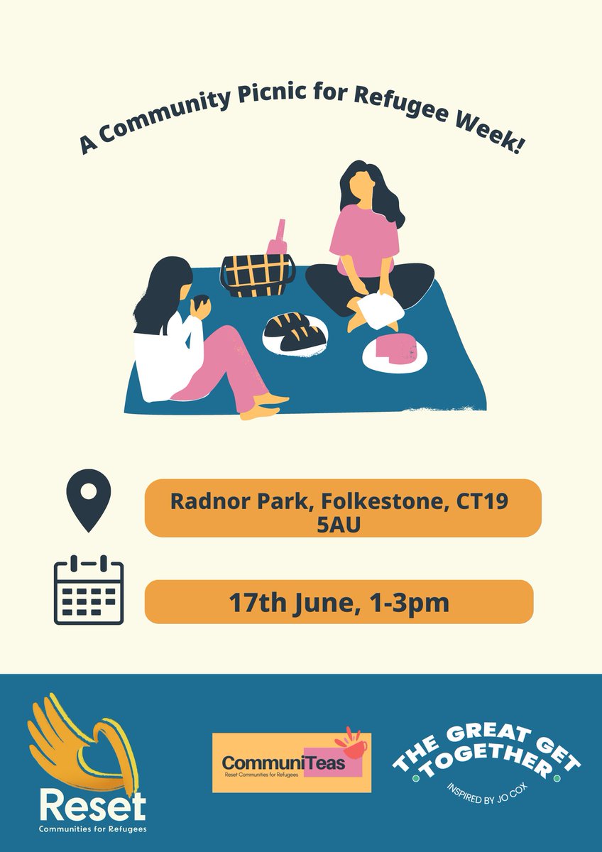 We are very proud to be working with the <a href="/JoCoxFoundation/">The Jo Cox Foundation</a> to co-host a Refugee Week event, a community picnic in Folkestone on the Kent coast. It's at Radnor Park on Saturday 17 June 1-3pm and all are welcome. Please share! facebook.com/events/3608867… #RefugeeWeek #GreatGetTogether