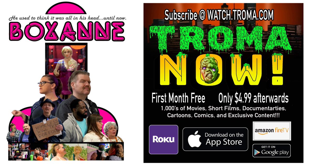 Huge news!! Our film #Boxanne is streaming on the @TromaNOWApp. This is the extended directors cut with the “not seen in theaters” post-credit sequence! Check it out and let us know what you think. 
@Roku @AppleTV @amazonfiretv @GooglePlay  @lloydkaufman @Troma_Team